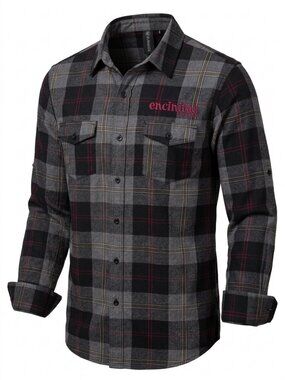 BURNSIDE Grey Plaid Encinitas Surfboards Flannel Button Up Shirt size l